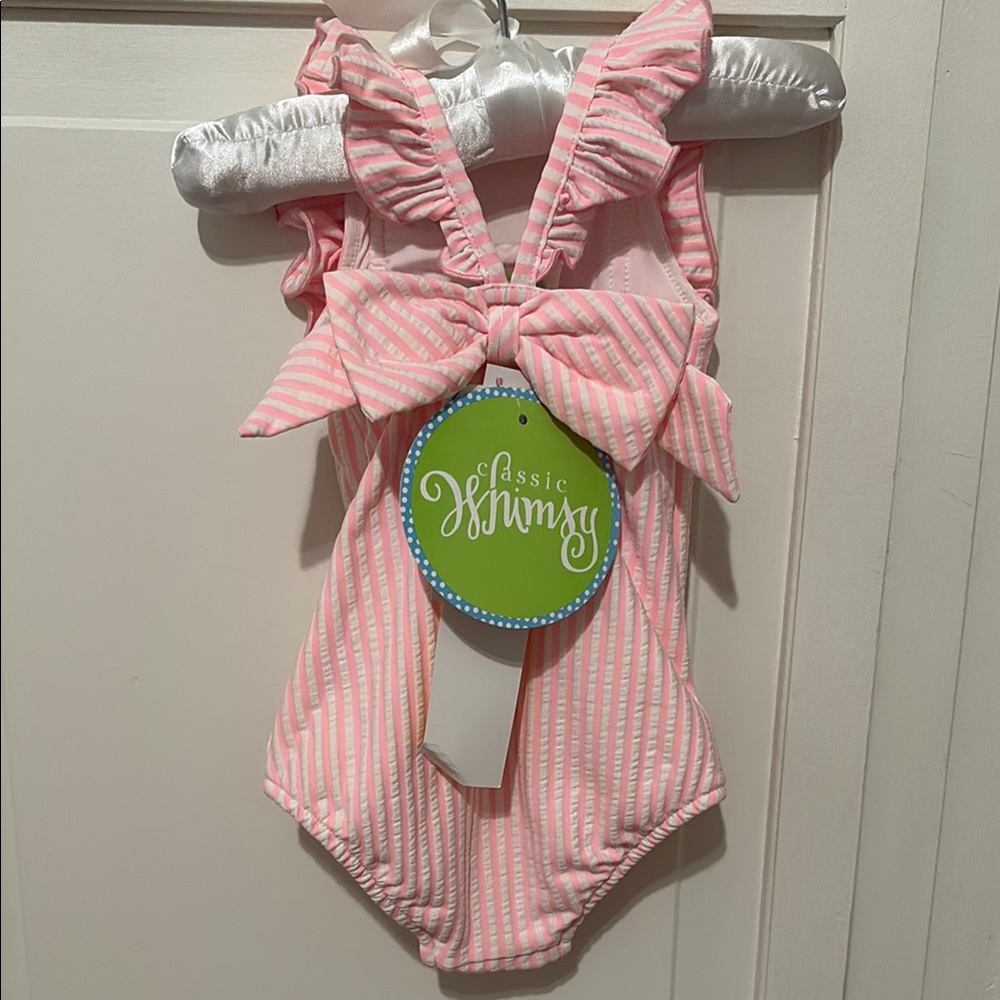 Pink Striped Ruffle Swimsuit - Picture 2 of 2